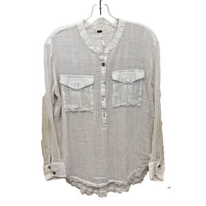 We The Free People Shirt Womens Small White Button Up Raw Hem Oversized